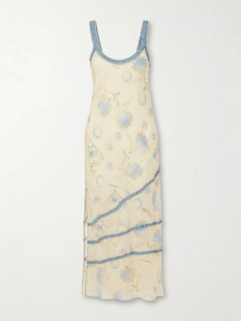 SIR. Cecile ruffled printed chiffon maxi dress Cream