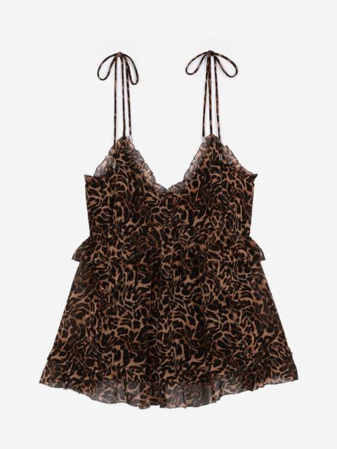 The Kooples TOP WITH LEOPARD PRINT RUFFLES