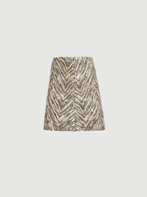 Brunello Cucinelli Dazzling chevron embroidery mini skirt in paper yarn, linen and silk
