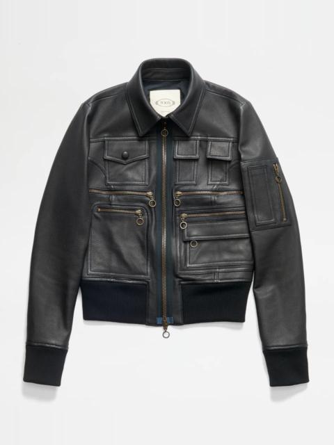 Tod's BOMBER JACKET IN LEATHER - BLACK