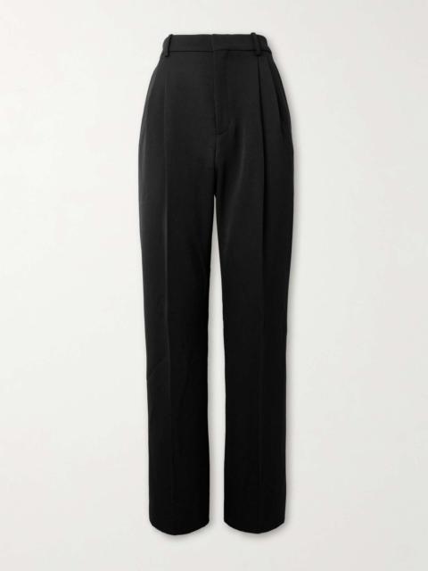 SAINT LAURENT Wide-Leg Pleated Grain de Poudre Wool Trousers