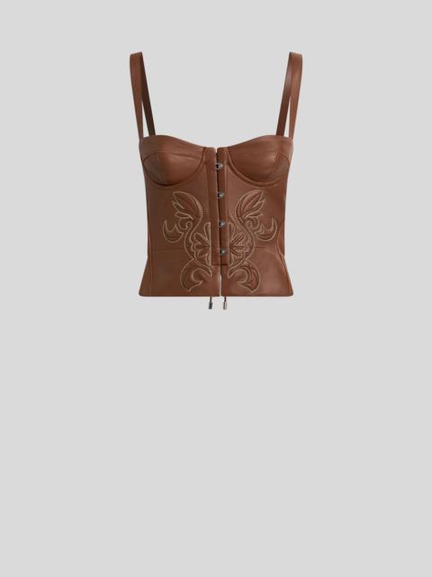 Etro LEATHER CORSET TOP WITH TOPSTITCHED MOTIF