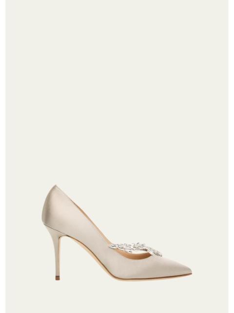 Manolo Blahnik 90mm Nadira Embellished Satin Pumps