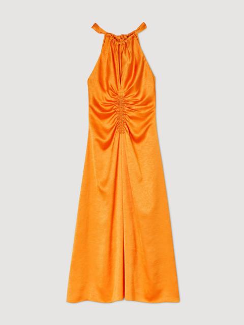 RUCHED SATIN-EFFECT MAXI DRESS