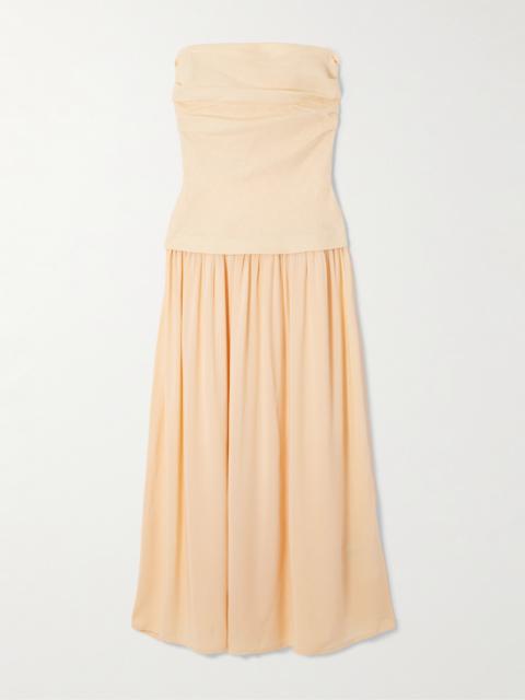 FAITHFULL Hedy Strapless Gathered Linen And Voile Maxi Dress