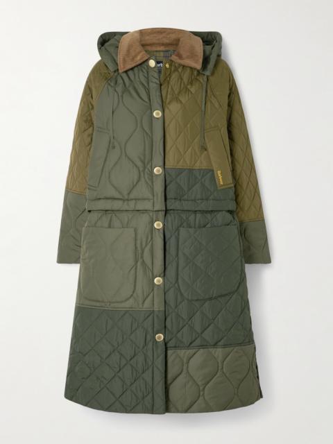 Barbour Lilian Hooded Convertible Corduroy-trimmed Quilted Recycled-shell Coat