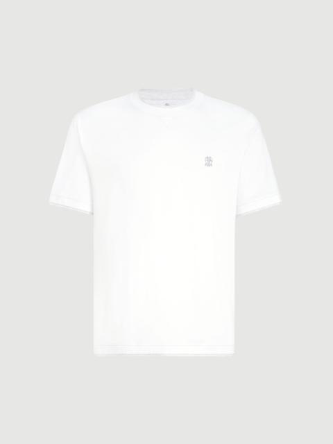 Brunello Cucinelli Cotton jersey crew neck T-shirt with logo and faux-layering