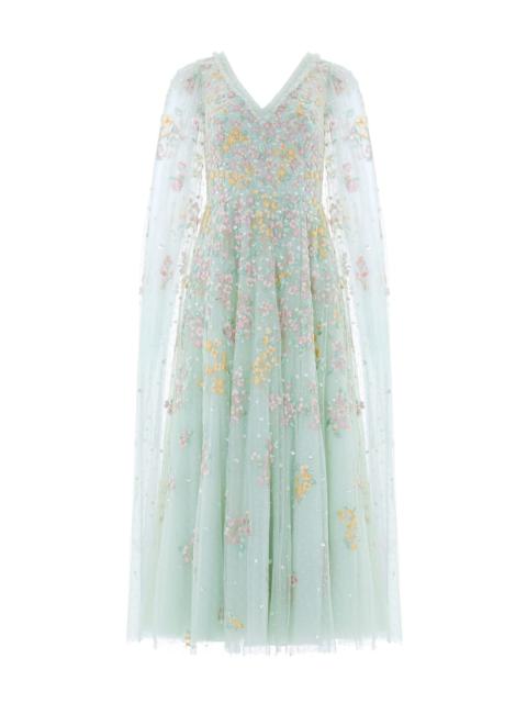 Needle & Thread Versailles Ditsy V-Neck Cape Sleeve Ankle Gown
