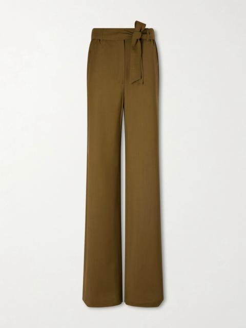 Max Mara Editto belted wool grain de poudre wide-leg pants Army green