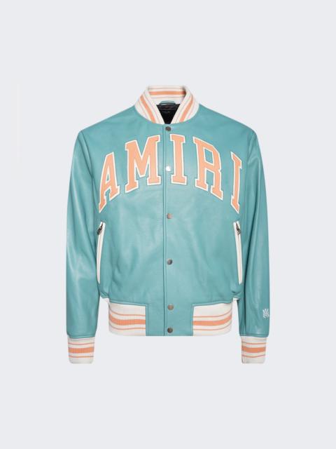 Leather Bomber Jacket Sea Blue