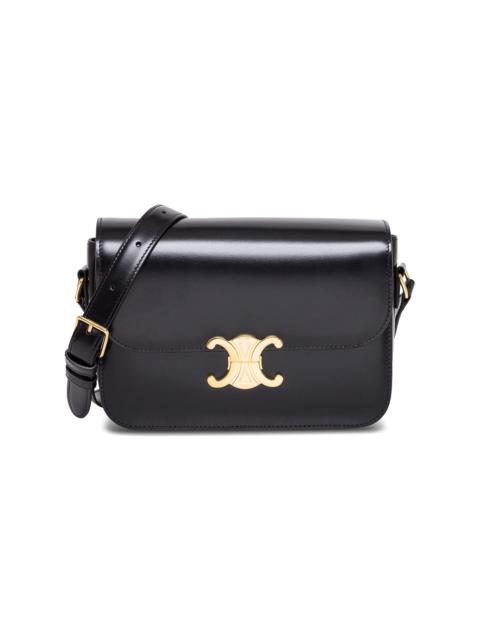CELINE Triomphe Shiny Black Leather Crossbody Bag