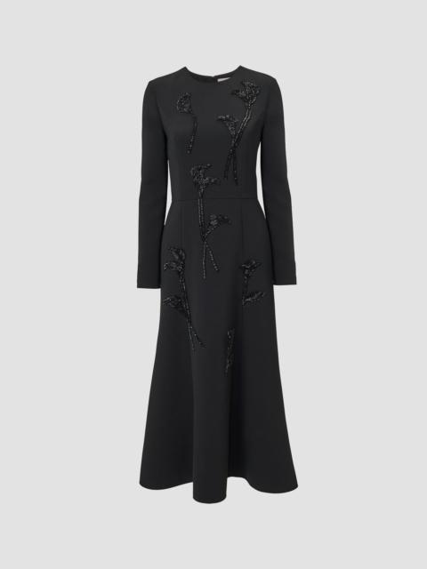 CAROLINA HERRERA Women's Sequined Floral A-Line Midi Dress - Black