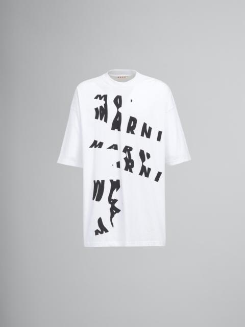 Marni SCANNED LOGO PRINT WHITE JERSEY OVERSIZED T-SHIRT