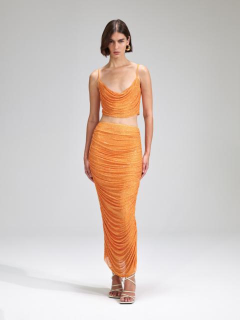 self-portrait Orange Rhinestone Mesh Top