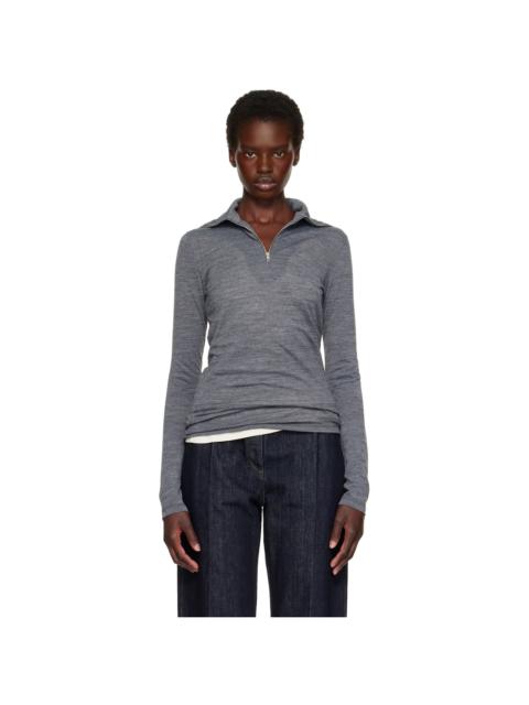 Jil Sander Gray Wool Half Zip Polo