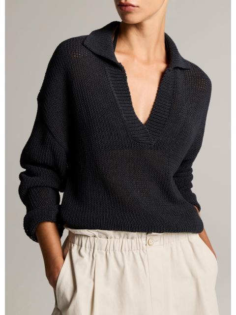 Vince Italian Coated Cotton-Blend Polo Sweater