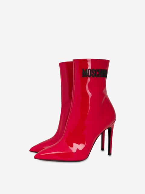 Moschino RUBBER LOGO PATENT LEATHER ANKLE BOOTS