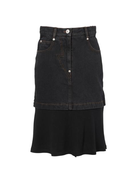 pushBUTTON Black Jersey Hem Point Denim Skirt