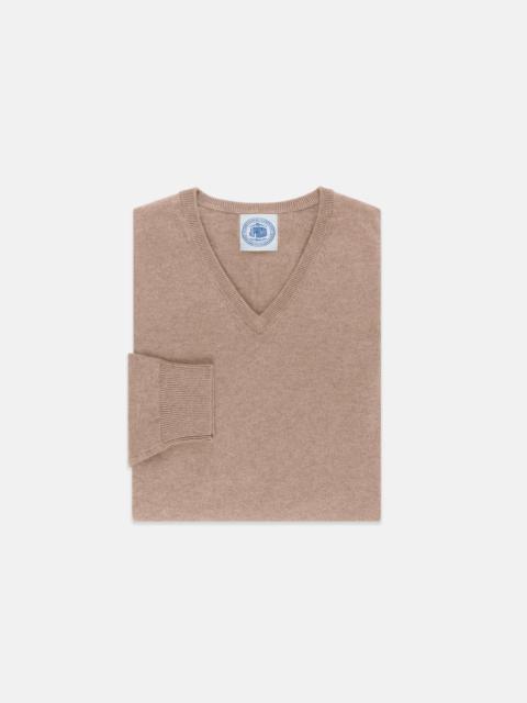 J. PRESS LIGHT BROWN COTTON-CASHMERE V-NECK SWEATER