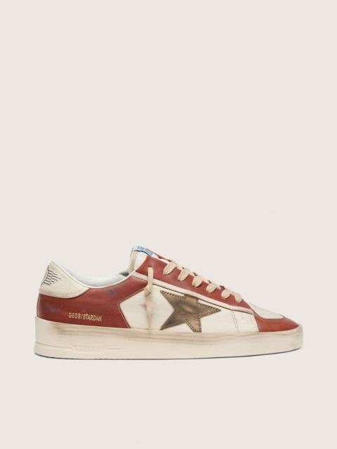 Golden Goose Men’s Stardan in white and brick-red leather with olive-green laminated leather star