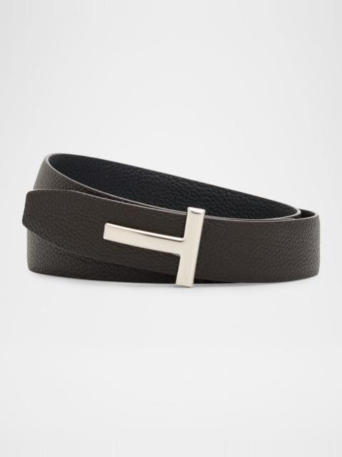 TOM FORD Men's Reversible T-Buckle Grained Leather Belt