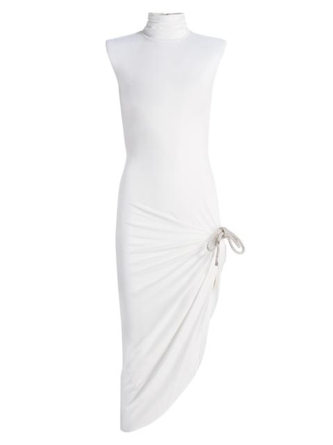 AREA Women's Crystal Knot Draped Midi-Dress - White