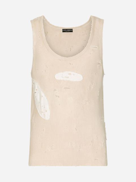Dolce & Gabbana Fine-rib cotton singlet with patches