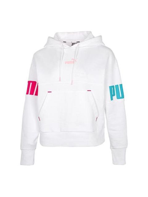 PUMA (WMNS) PUMA Contrasting Colors Alphabet Logo Pattern Loose Hoodie White 670957-02