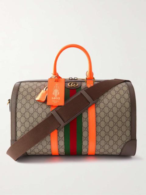 GUCCI Savoy webbing and leather-trimmed printed coated-canvas weekend bag