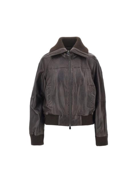 PINKO WASHED LEATHER BOMBER JACKET
