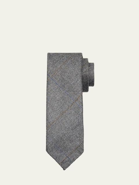 Brioni Men's Herringbone Check Wool-Blend Tie