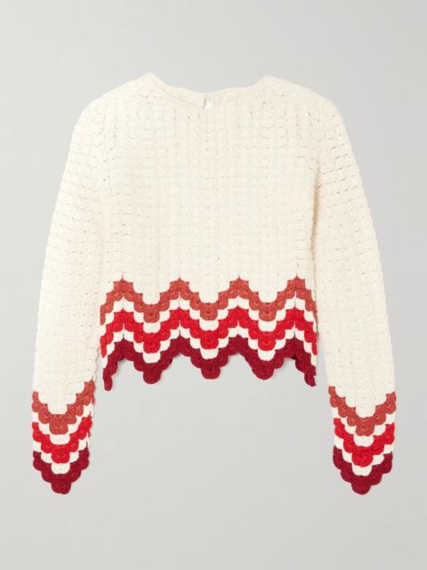 ESCVDO Safi cropped scalloped crocheted cotton top Red