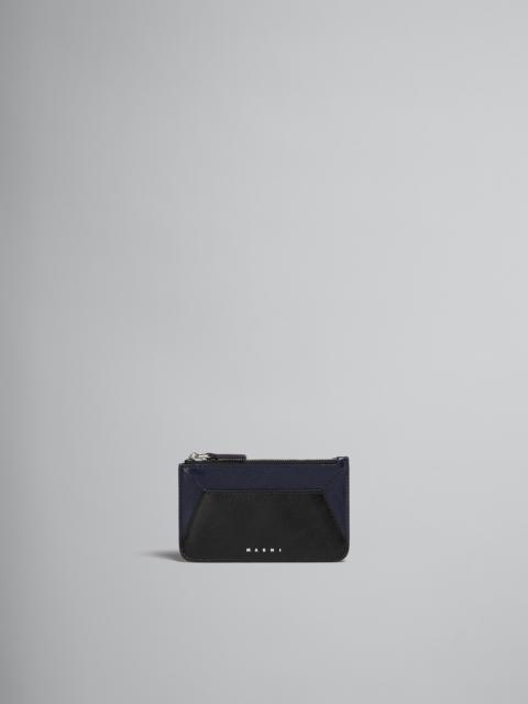 NAVY BLUE AND BLACK LEATHER CARD CASE