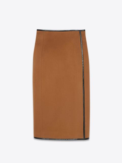 SAINT LAURENT high-rise wrap skirt in flannel wool cashmere and leather