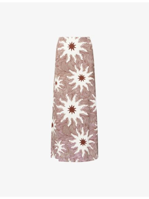 Never Fully Dressed Soleil Dorris Printed Stretch-Jersey Midi Skirt