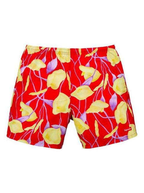 Supreme Supreme SS18 Nylon Water Short Flowers Casual Shorts Unisex Red SUP-SS18-10434