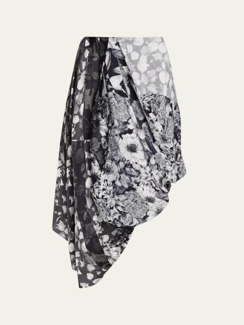MM6 Maison Margiela Draped Floral Silk Midi Skirt