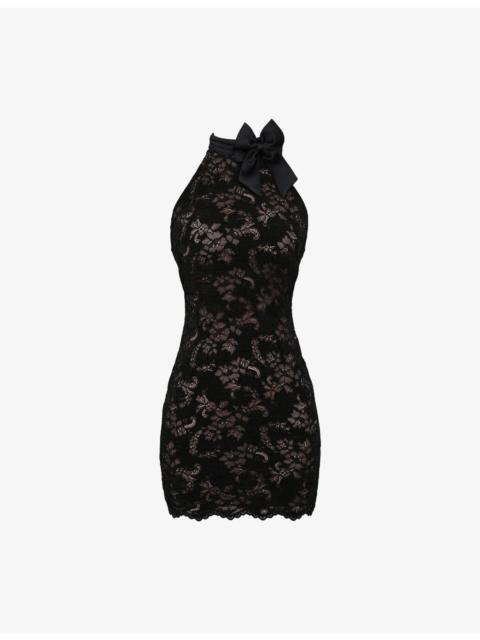 House of CB Natalya Detachable-Bow Lace Mini Dress