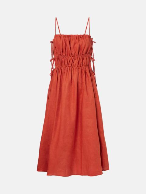 ASCENO Eze ruched linen midi dress