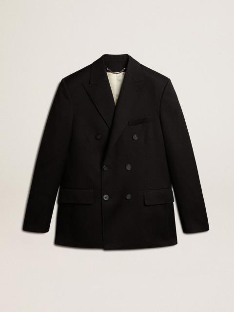Men’s black double-breasted blazer with button fastening
