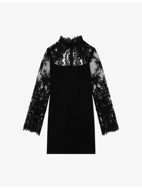 The Kooples Lace-Embroidered Cut-Out Woven Mini Dress