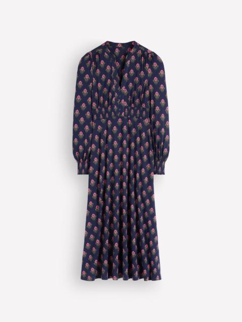 BODEN Georgia Jersey Midi Dress-Navy, Flourishing Spring Stamp
