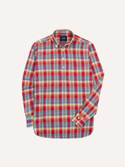 Drake's Red and Blue Madras Check Cotton Button-Down Popover Shirt