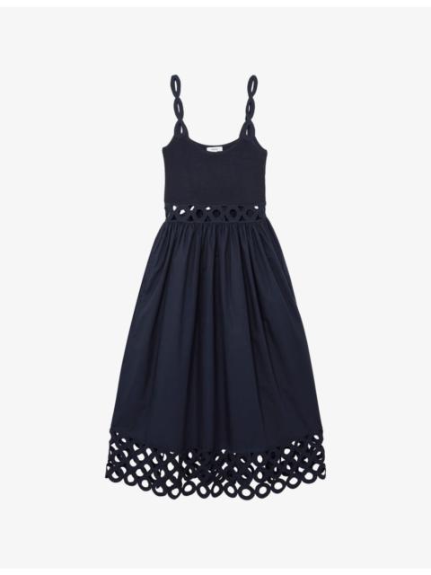 REISS Rita Cut-Out Knitted and Cotton Midi Dress