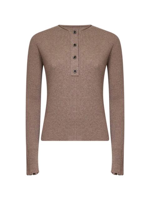 UMA WANG Tan ribbed cashmere knit Henley top