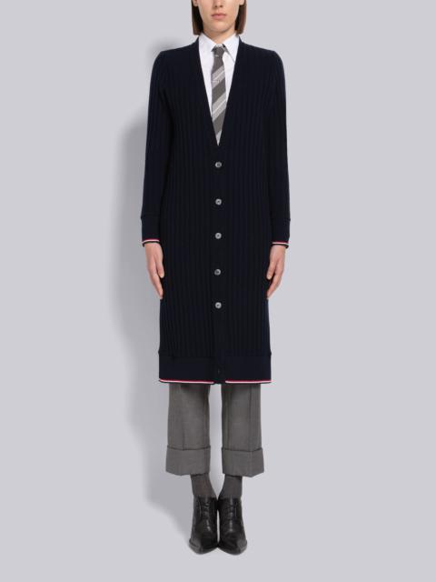 Thom Browne Wide Rib Cashmere Tipping V-neck Cardigan Dress