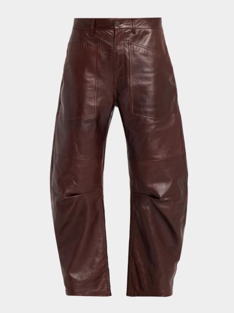 NILI LOTAN Shon Leather Barrel-Leg Ankle Pants