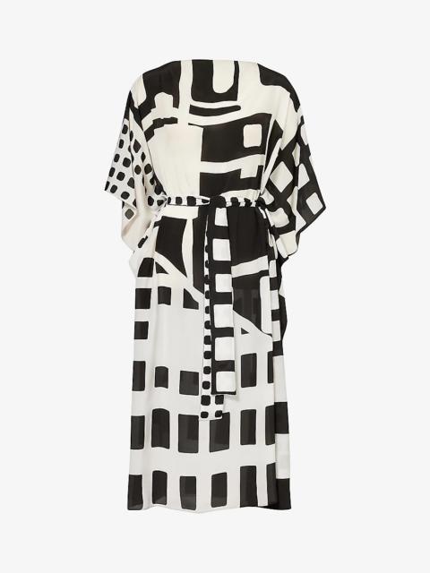 Rossana geometric-pattern silk maxi dress