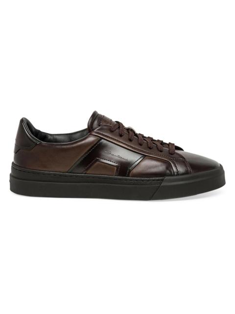 Santoni Men's Double Buckle Leather Sneakers - Dark Brown