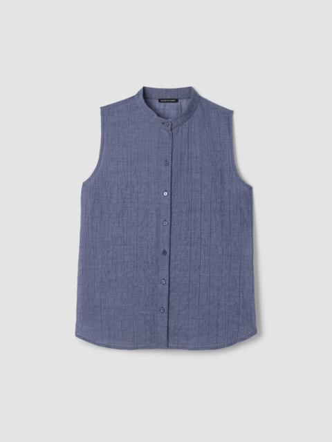 EILEEN FISHER Organic Cotton Microstripe Pucker Sleeveless Shirt